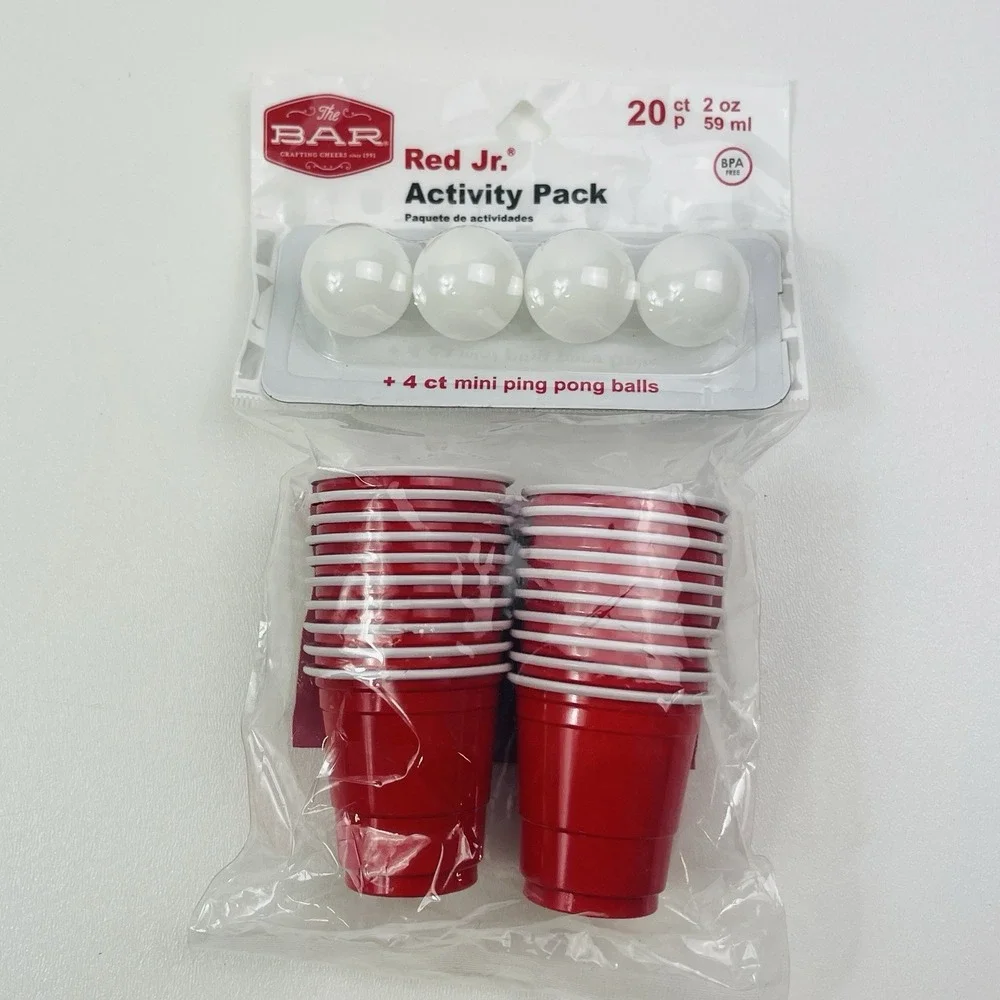 Red Jr Activity Pack 20ct Mini Cups 4 Mini Ping Pong Balls Party Game Set